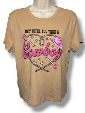 Social Edition Women’s Cowboy Valentine’s Graphic Tee Tan Size XL
